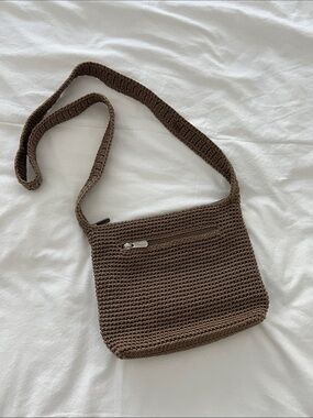 The SAK Brown Crochet Crossbody Bag - Casual Everyday Shoulder Bag